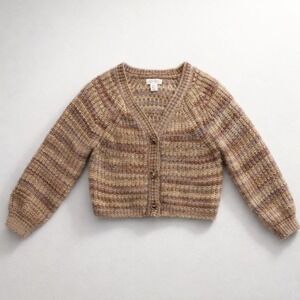 Jessica Simpson Women Striped Chunky Knit Cardigan Sweater Brown Pink Large